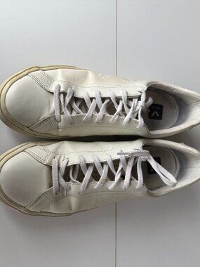 Veja White Men's Sneakers Leather Canvas Upper US 11.5